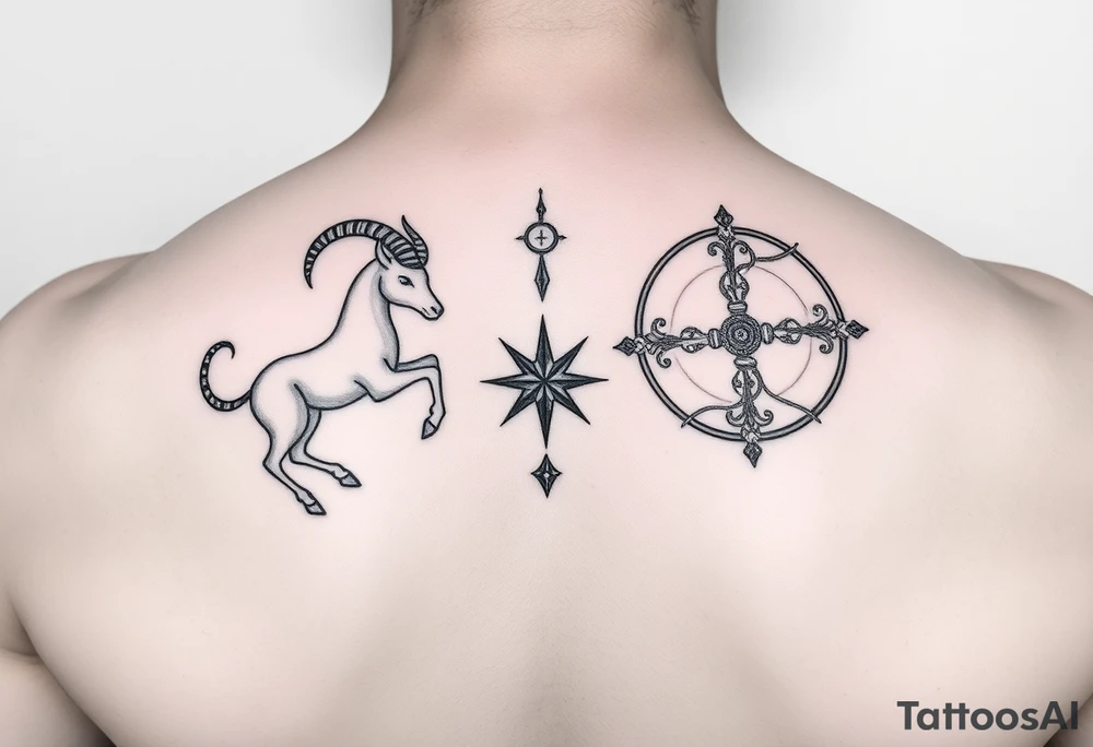 combine the symbols for capricorn and sagittarius with some celestial items interspersed small and combine them together and use the zodiac symbol. this should be one small tattoo with both symbols tattoo idea
