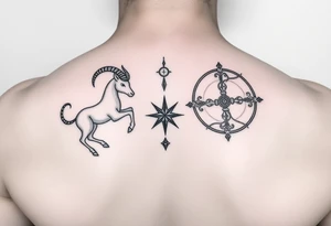 combine the symbols for capricorn and sagittarius with some celestial items interspersed small and combine them together and use the zodiac symbol. this should be one small tattoo with both symbols tattoo idea