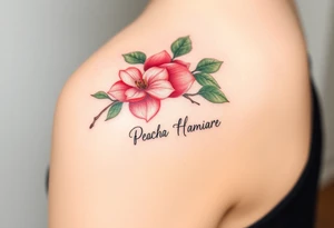 Peach branch with names scripted tattoo idea