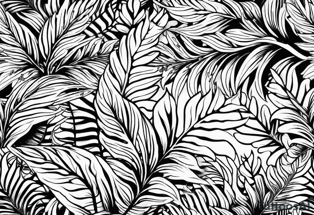 Fern leaf and flower tattoo idea