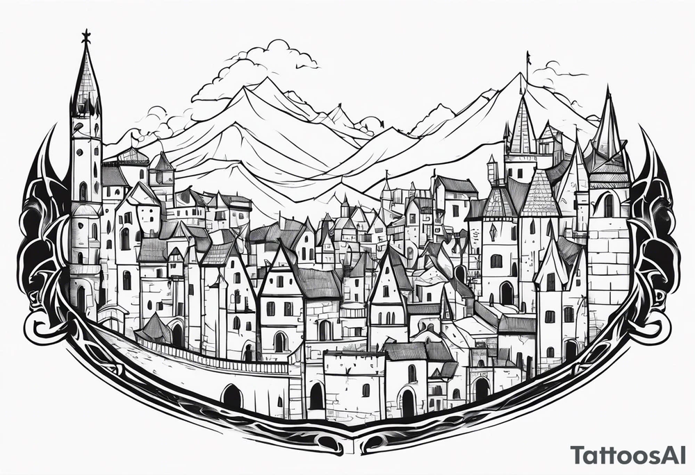 medieval tribal city tattoo idea
