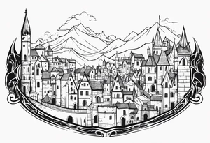 medieval tribal city tattoo idea