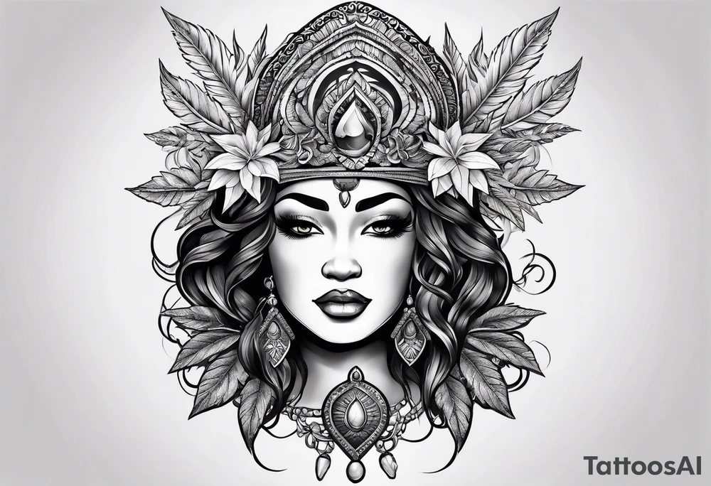 Black Goddess of marijuana tattoo idea