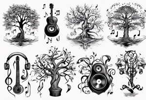 music speaker note tree staff tattoo idea
