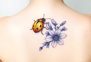 Golden or yellow ladybug on a lavender flower tattoo idea