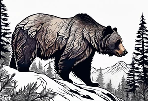 grizzly bear mountain forest tattoo idea