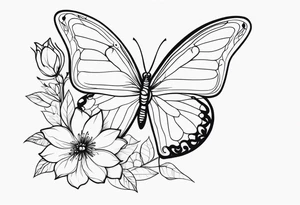 Pretty ,feminine flowers delicate butterfly tattoo idea