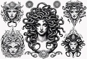 Powerful lusty Medusa white eyes tattoo idea