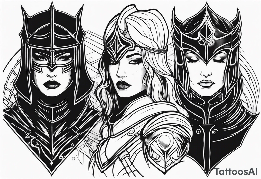 Dark fantasy women knight tattoo idea