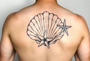 Large open seashell and starfish in a style like tattoos were done during world war 2 tattoo idea