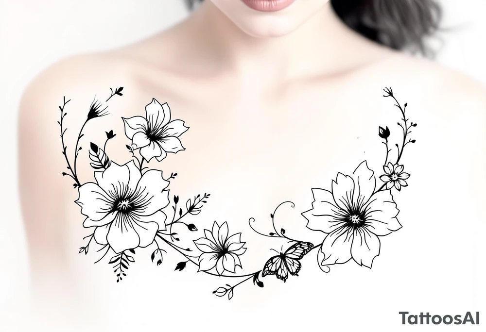 flowers, heart and butterfly tattoo idea