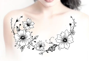 flowers, heart and butterfly tattoo idea