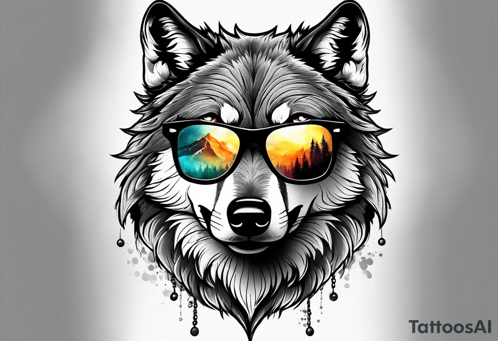 Badass Wolf wearing Sunglasses tattoo idea