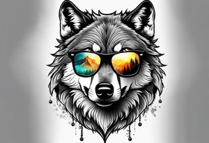 Badass Wolf wearing Sunglasses tattoo idea