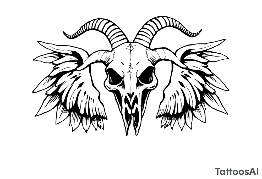 goat skull odd crying angel tattoo idea