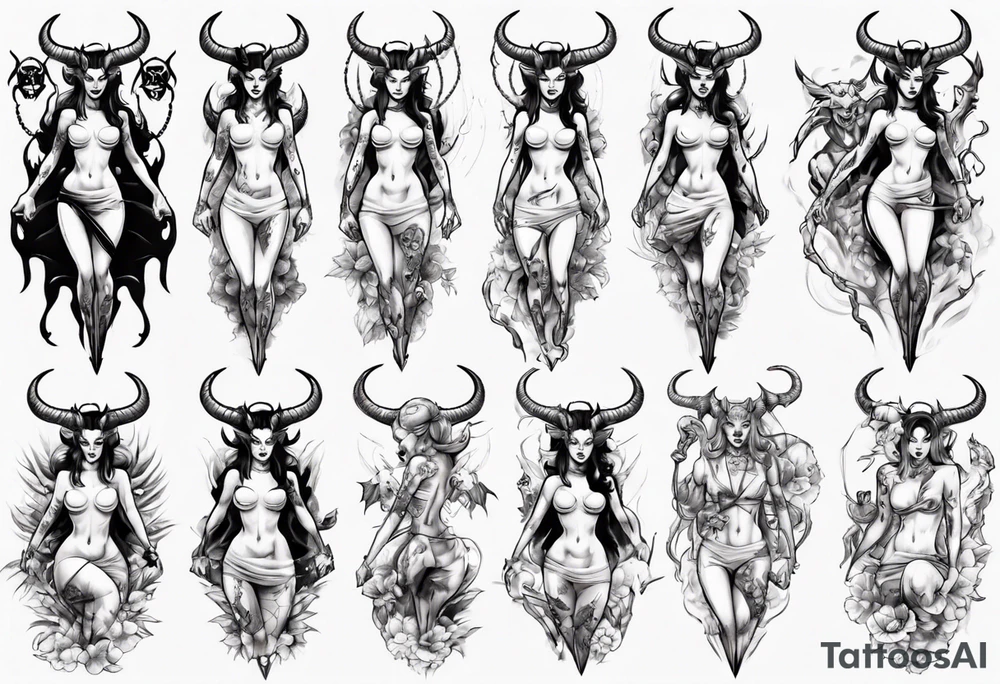 Female devil full body tattoo idea