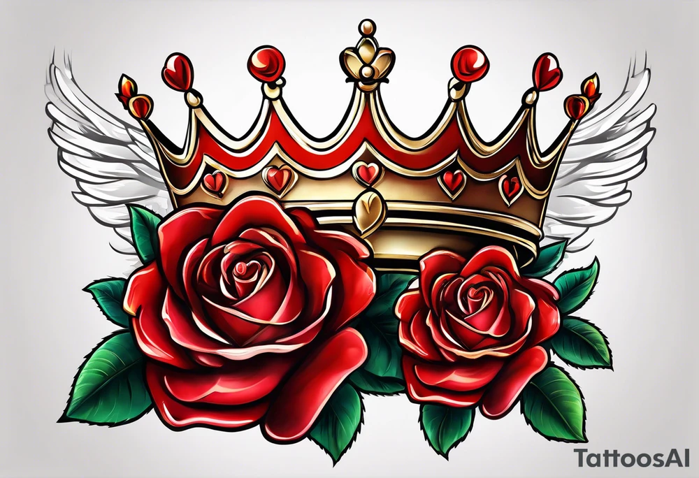 the red rose queen's golden crown with a heart tattoo idea