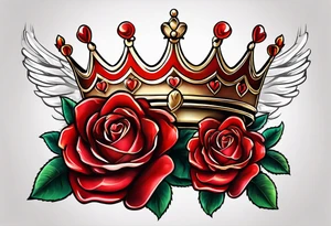 the red rose queen's golden crown with a heart tattoo idea
