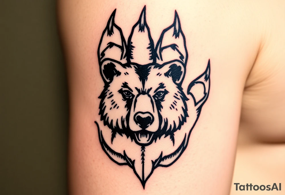 Bears paw with bear face in the middle tattoo idea