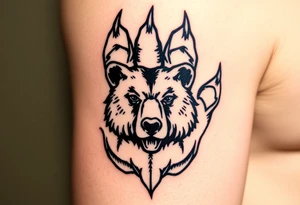 Bears paw with bear face in the middle tattoo idea