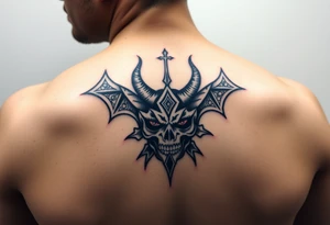 Devil, worshiping symbols on face tattoo idea