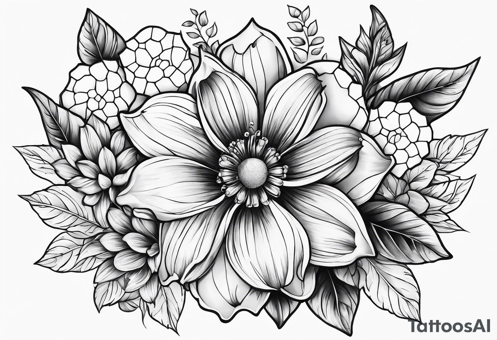 Flowers honeycomb tattoo idea