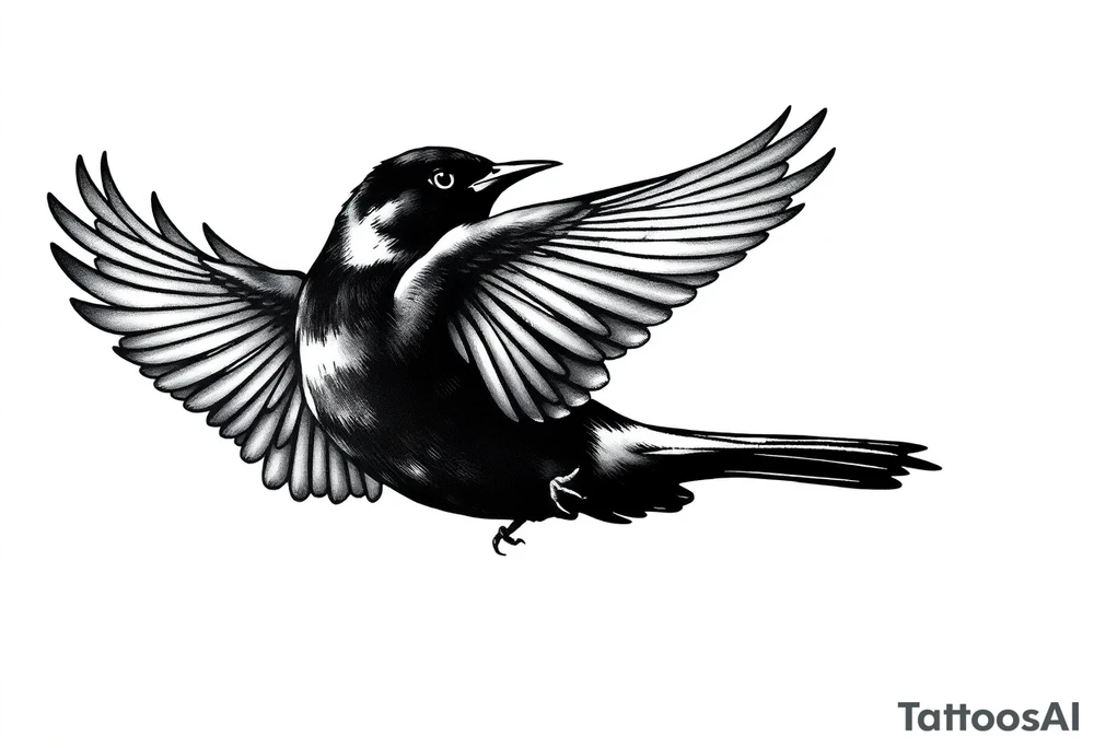 Male European Blackbird flying side profile tattoo idea tattoo idea