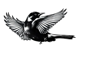 Male European Blackbird flying side profile tattoo idea tattoo idea