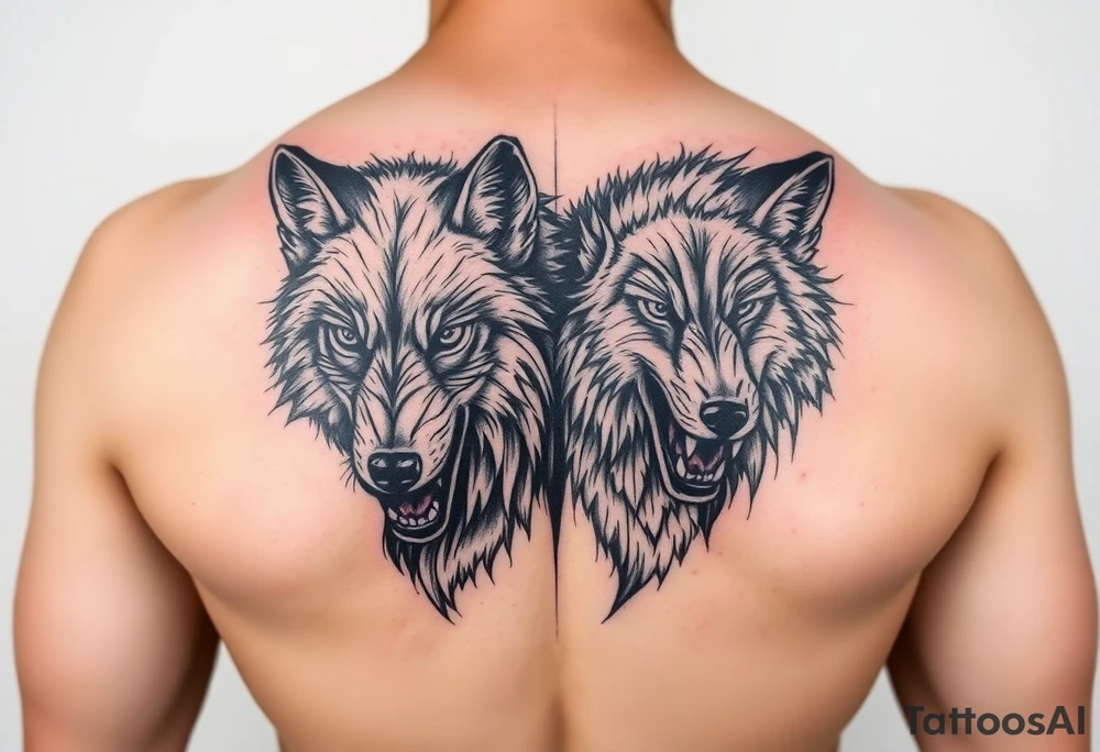 2 wolves- good and evil . Full body black wolf white wolf tattoo idea