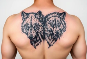 2 wolves- good and evil . Full body black wolf white wolf tattoo idea