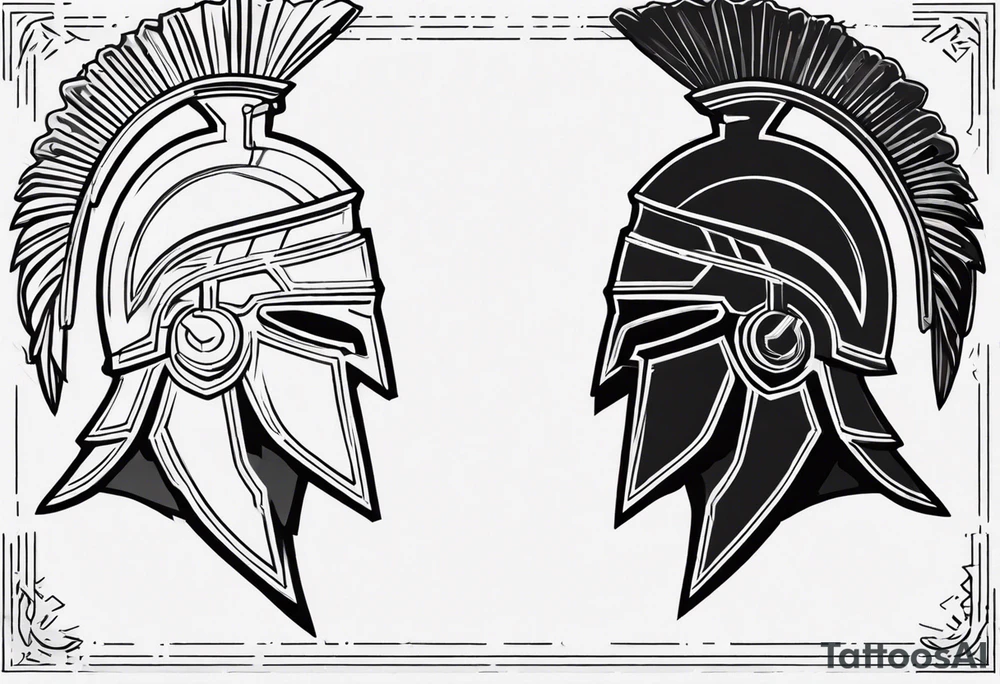 rectangular landscape format ultra-fine line linework vector of a spartan from the side, spartan spear, spartan shield, laurel wreath tattoo idea
