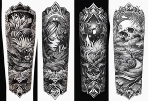 rock a billy Arm sleeve mit verschiedenen Motiven tattoo idea
