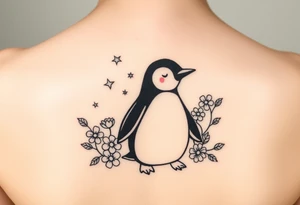 Penguin with stars and flowers black ink
Matching w someone tattoo idea