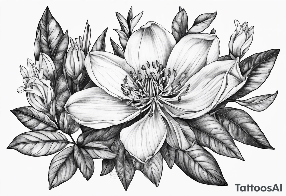 Botanical upper arm tattoo with natural and realistic looking uk English honeysuckle tattoo idea