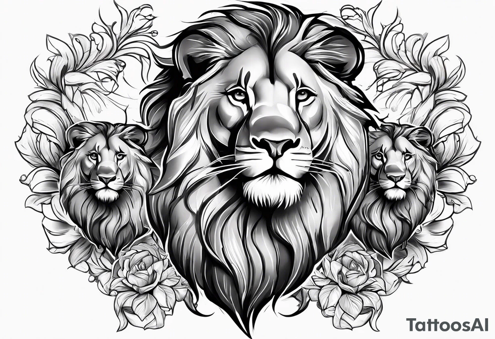 Father lion with two cub lions tattoo idea