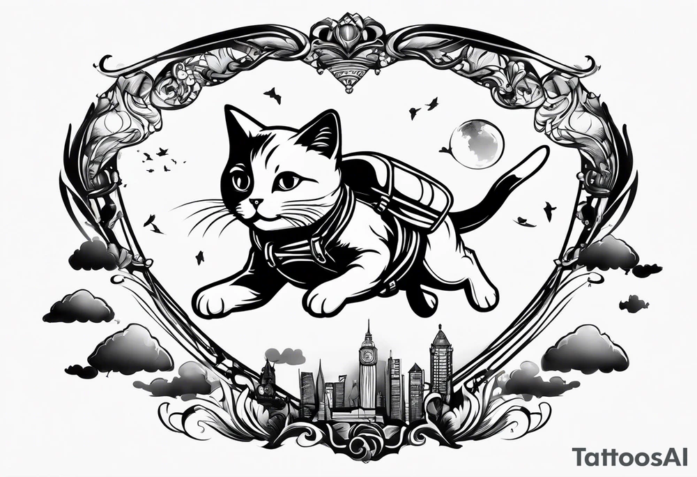 funny cat skydiving tattoo idea