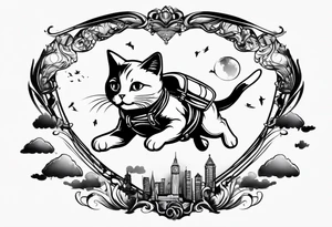 funny cat skydiving tattoo idea