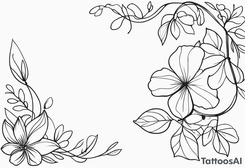 floral and vine. outline. one line tattoo idea