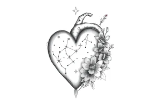A medium tattoo on my heart including the constellation of Scorpio & Virgo as well as the flowers associated with October & Sperember tattoo idea