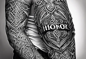 bracers armor written words celtic "honor" "loyalty" "unity" "honesty" tattoo idea