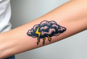 Black dark menacing storm clouds with eerie yellow lightning bolts tattoo idea