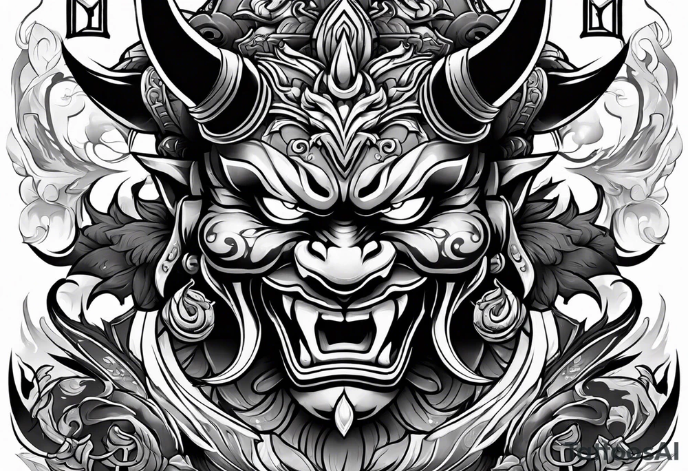 A Oni mask for protection against Evil tattoo idea
