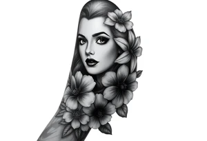 Pin up picture arm sleeve. With October flower November flower December flower tattoo idea