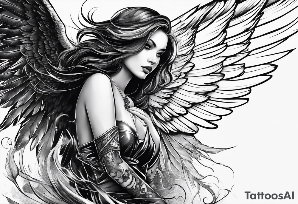Female dark angel tattoo idea
