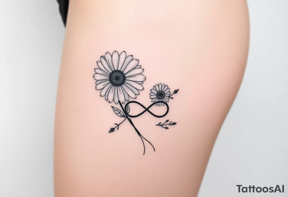 Fine line flower tattoo with gerbera daisies and infinity symbol tattoo idea