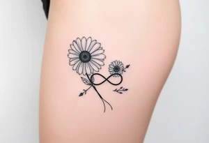 Fine line flower tattoo with gerbera daisies and infinity symbol tattoo idea