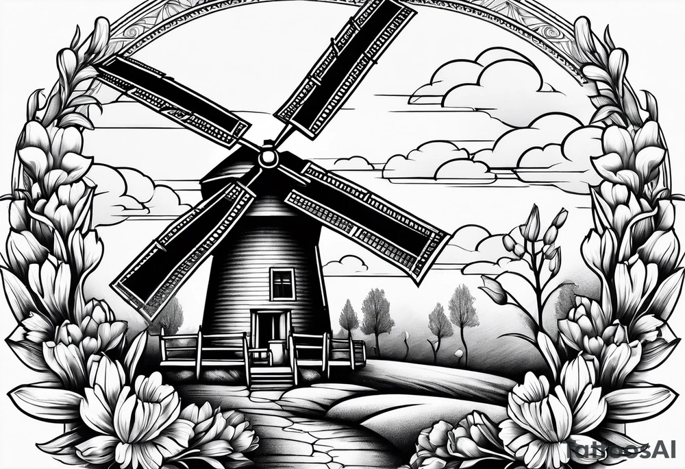 windmill and tulip tattoo idea