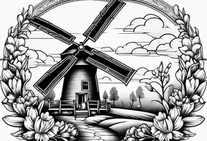windmill and tulip tattoo idea