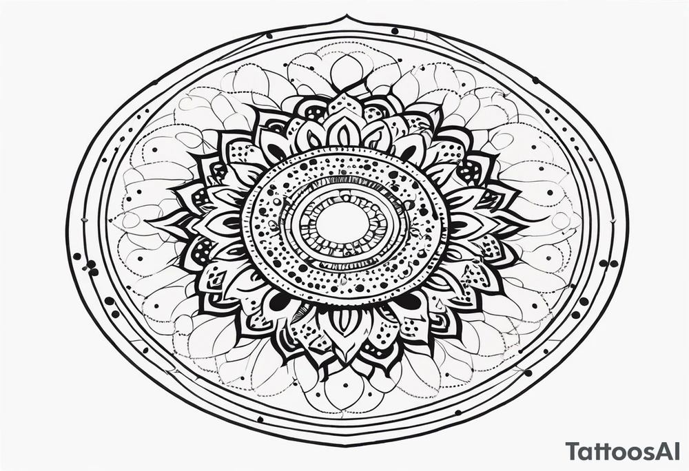 simple sunshine mandala made of black dots with circles tattoo idea