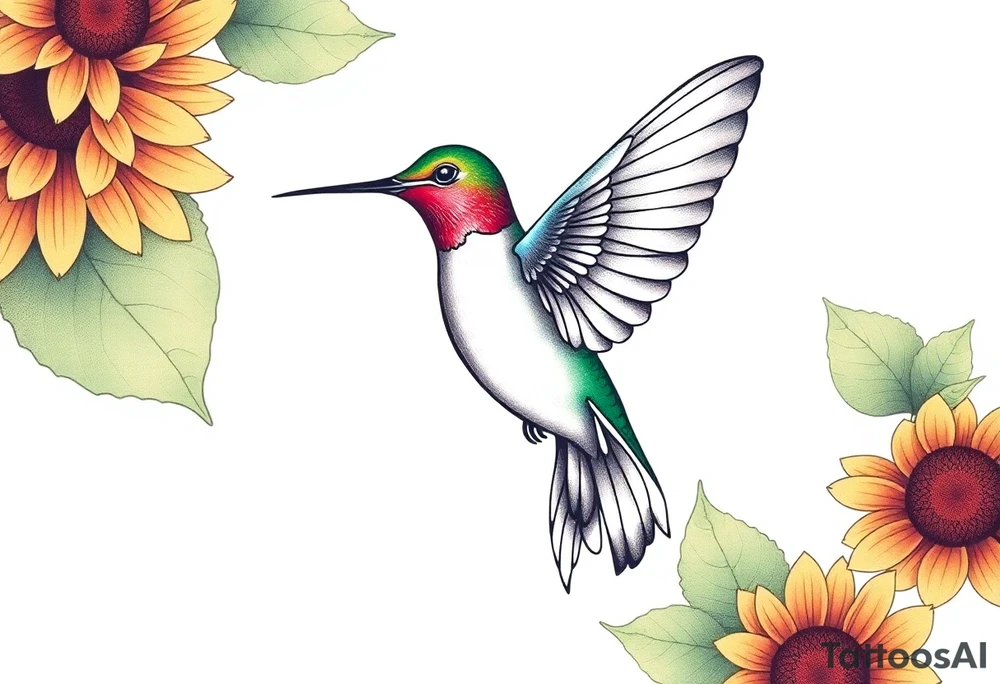 Hummingbird near a sunflower tattoo idea